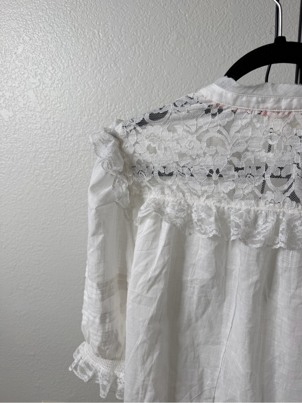 Anthropologie Cream Lace-Trim Puff Sleeve Blouse - Picture 12 of 12